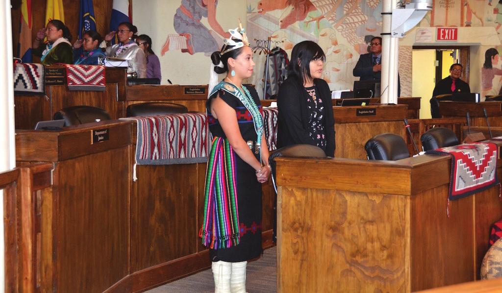 PHOTO (above): 2017-2018 Miss Gallup Inter-Tribal Ceremonial Queen Zunneh-bah Martin (left) delivered the Pledge of Allegiance and Halle Pete
