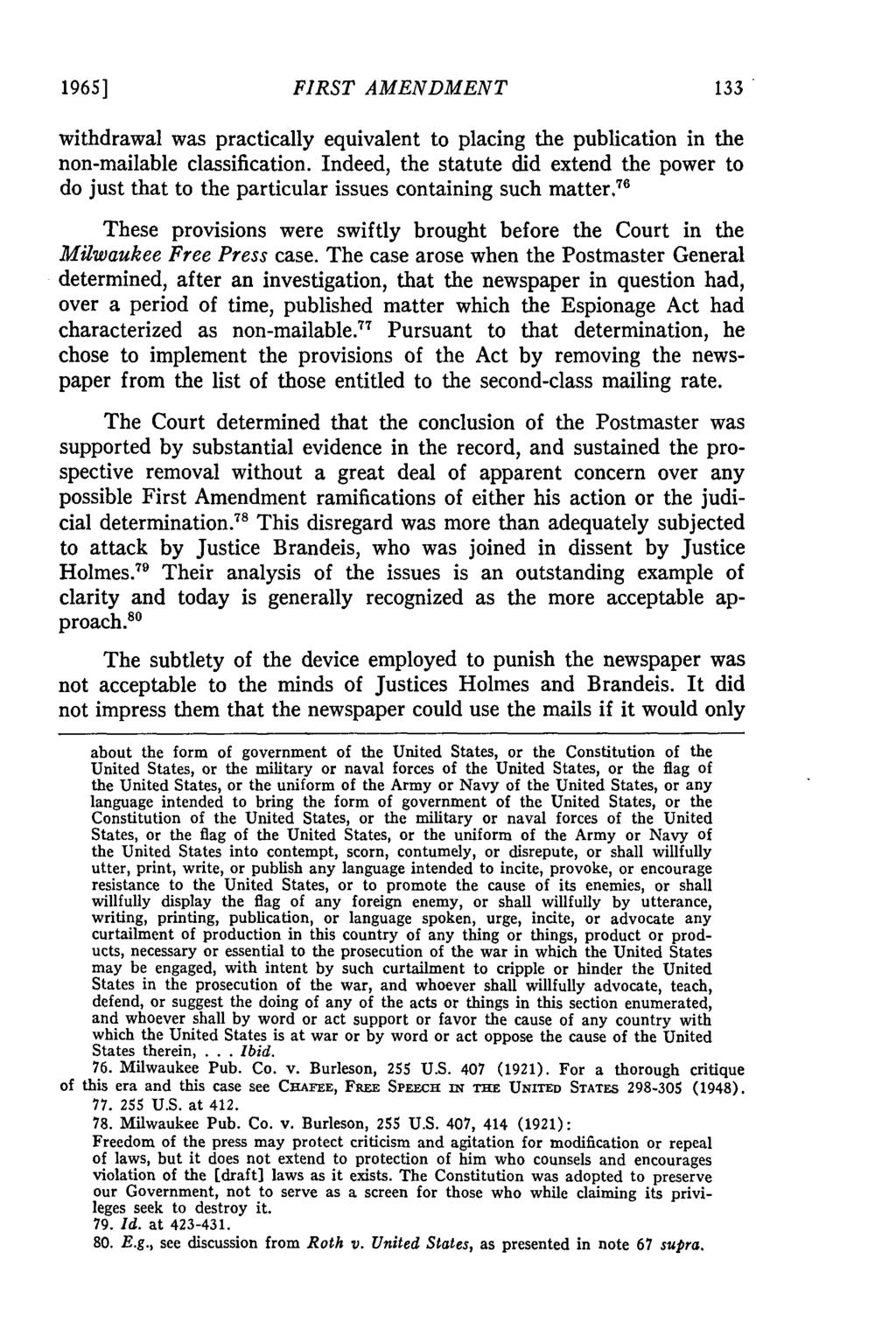 1965] FIRST AMENDMENT withdrawal was practically equivalent to placing the publication in the non-mailable classification.