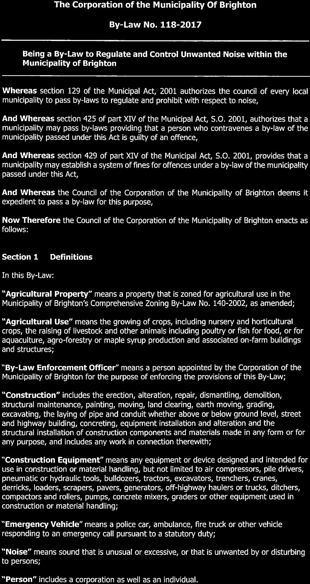 The Corporation of the Municipality Of Brighton By-Law No.