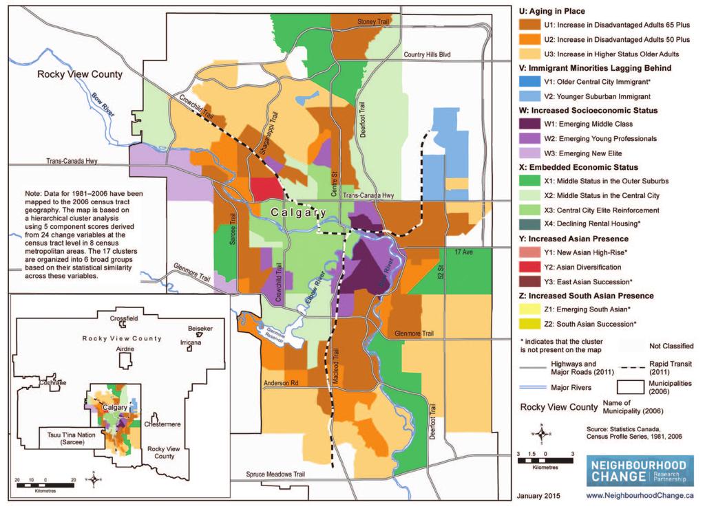 MAP 7: Calgary CMA Typology of Neighbourhoods by Census Tracts based on six