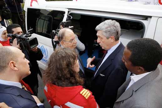 Also during his visit he handed over seven fully equipped ambulances to UNHCR partner the Syrian Arab Red Crescent (SARC) at its Polyclinic Al Zahira, Damascus in order to enhance its capacity to