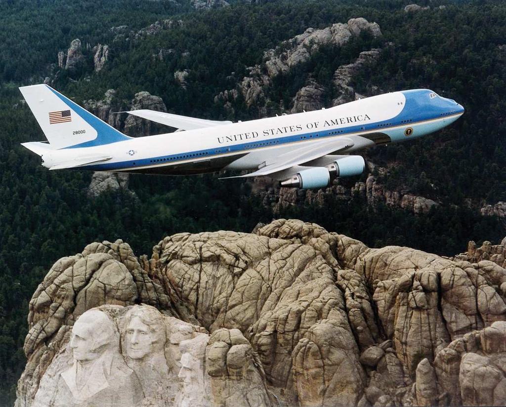 Air Force One Air Force One - modified 747 equipped with conference rooms, dining room, quarters for the President and First Lady, offices for staff, areas for the press, 4000