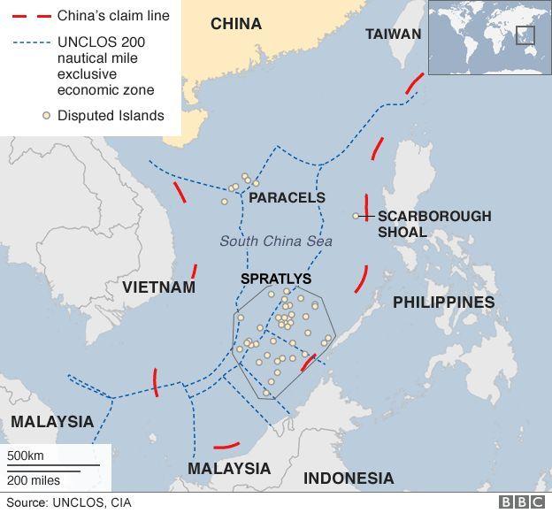 (UNCLOS). It is in these cases that problem arise regarding the development of maritime boundaries. Figure 1. A map of the South China Sea with claims and EEZs marked.
