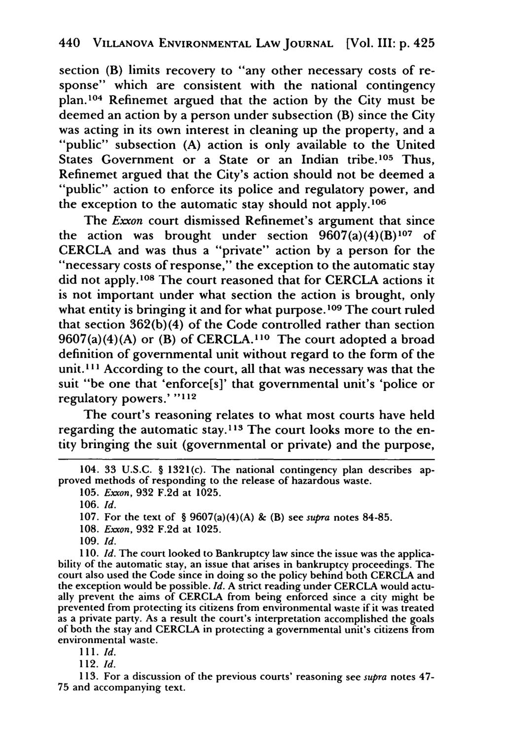 Villanova Environmental Law Journal, Vol. 3, Iss. 2 [1992], Art. 7 440 VILLANOVA ENVIRONMENTAL LAW JOURNAL [Vol. III: p.