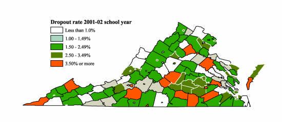 Percent of Dropouts, 2001-02 School Year Source: Virginia Dept. of Education. Superintendent s Annual Report, 2001-02.