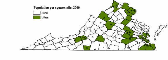 Defining Rural as Counties with Less Than 120 People per Square Mile, 2000 Source: Department of Commerce. Bureau of the Census, 2000 Census data. http://www.census.gov/main/www/cen2000.html.