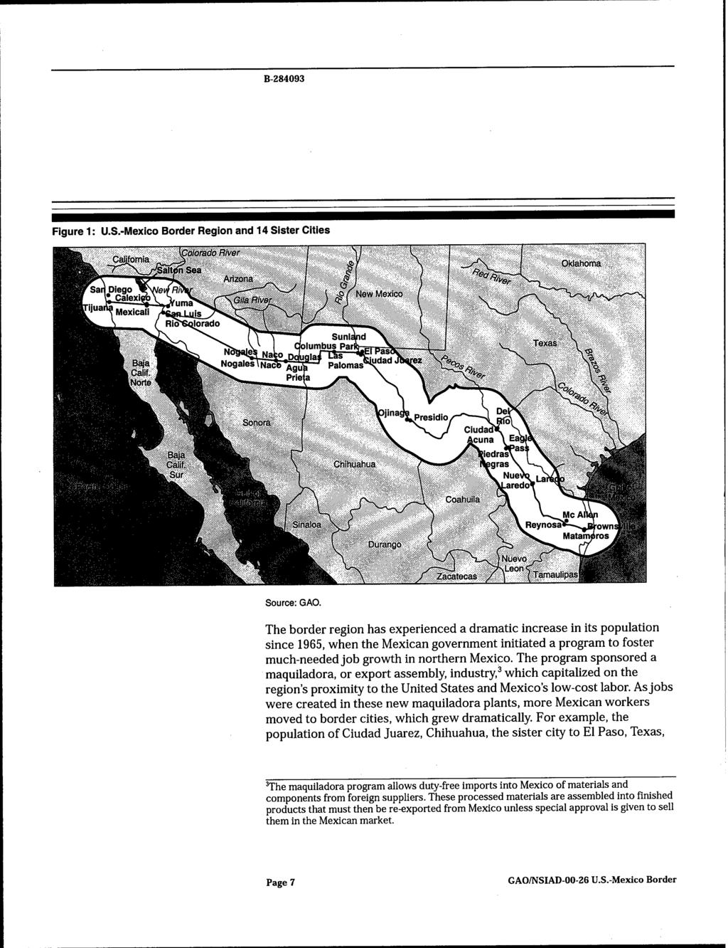 B-284093 Figure 1: U.S.-Mexico Border Region and 14 Sister Cities Source: GAO.