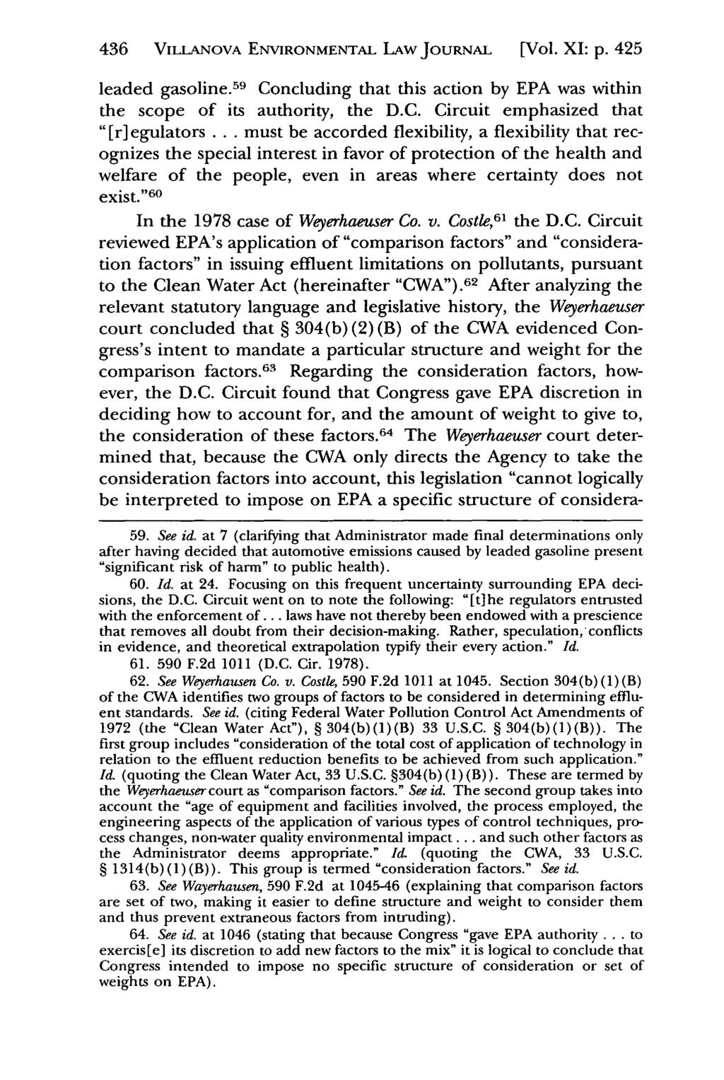 Villanova Environmental Law Journal, Vol. 11, Iss. 2 [2000], Art. 4 436 ViLANOvA ENVIRONMENTAL LAw JouRNAL [Vol. XI: p. 425 leaded gasoline.