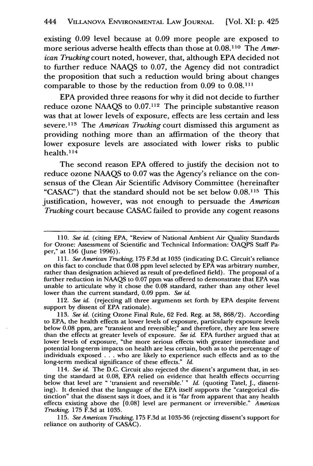 Villanova Environmental Law Journal, Vol. 11, Iss. 2 [2000], Art. 4 444 VILLANovA ENVIRONMENTAL LAW JOURNAL [Vol. XI: p. 425 existing 0.09 level because at 0.