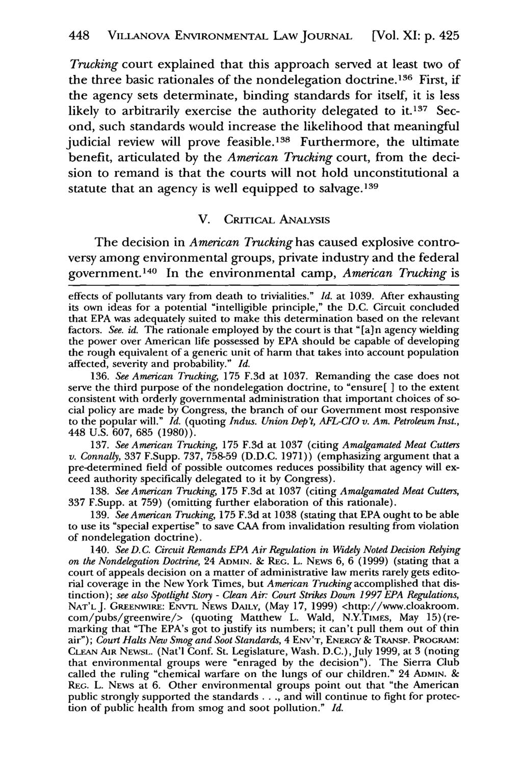 Villanova Environmental Law Journal, Vol. 11, Iss. 2 [2000], Art. 4 448 VILLANOVA ENVIRONMENTAL LAW JouRNAL [Vol. XI: p.