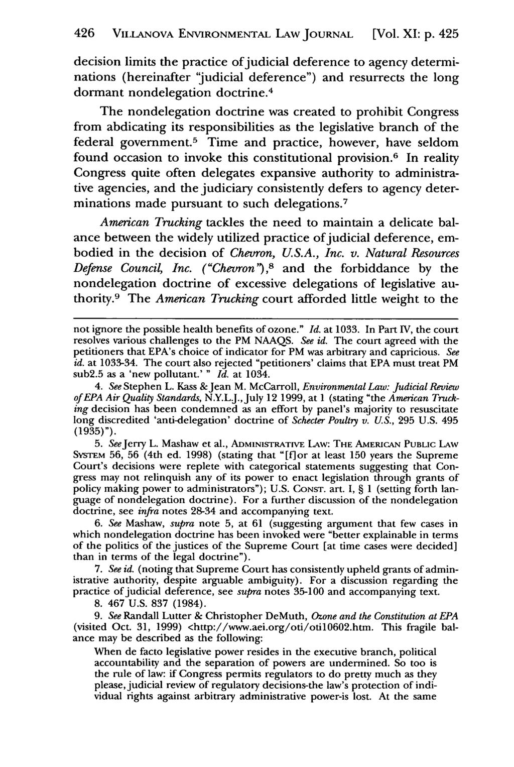 426 VILLANOVA Villanova Environmental ENVIRONMENTAL Law Journal, LAW Vol. 11, Iss. 2 [2000], Art. JOURNAL [Vol. 4 XI: p.
