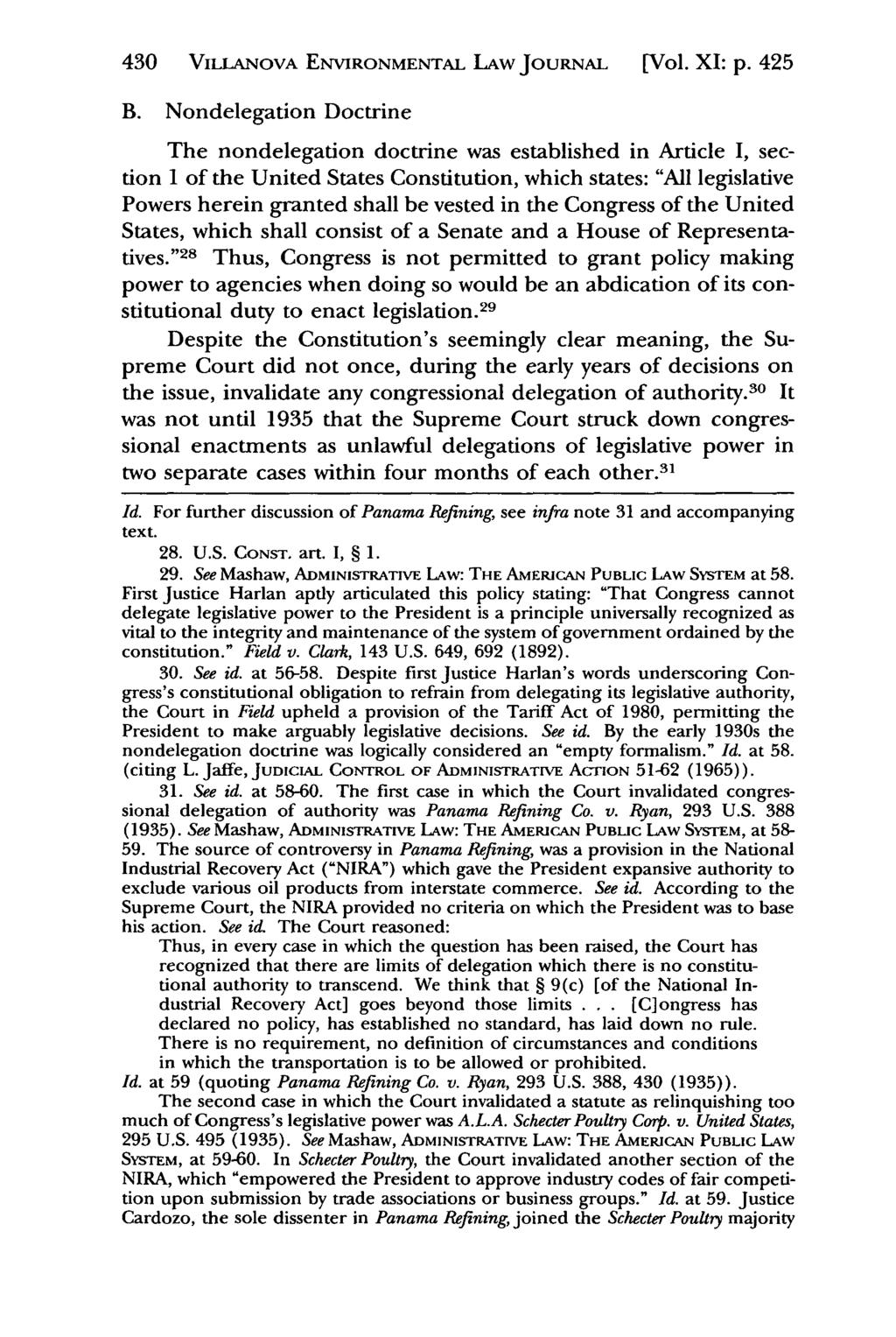 Villanova Environmental Law Journal, Vol. 11, Iss. 2 [2000], Art. 4 430 VILLANOVA ENVIRONMENTAL LAw JouRNAL [Vol. XI: p. 425 B.