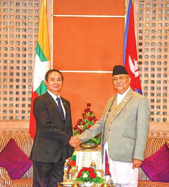 5 President U Win Myint meets with Sri Lankan President Mr. Maithripala Sirisena in Kathmandu, Nepal yesterday.