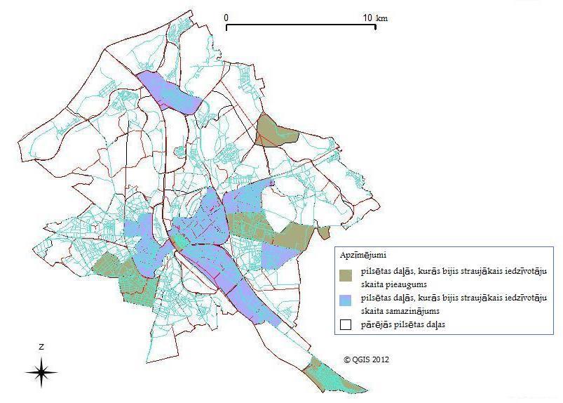 Iedzīvotāju skaita izmaiņas Rīgas pilsētas daļās (apkaimēs) 2003. 2008. gadā 11. attēls (izveidojis autors pēc Rīgas domes Pilsētas attīstības departamenta datiem) 11.