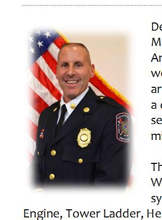 LETTER FROM THE CHIEF Dear Mayor, City Council, and Citizens, on behalf of the members of the City of Manassas Fire and Rescue Department(CMFRD) it is my privilege to present the 2016 Annual Report.