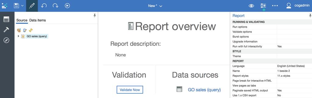 Ø Can set various properties at Report object level like Ø Run options Ø Validate