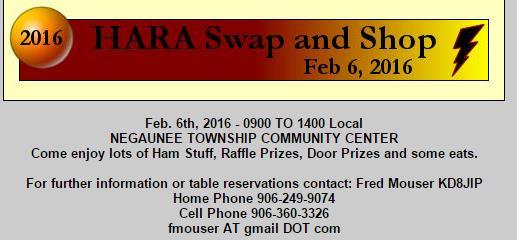 HARA membership? New member or need to renew your membership? Dues can be mailed to the Hiawatha Amateur Radio Association, PO BX 1183, Marquette, MI 49855.