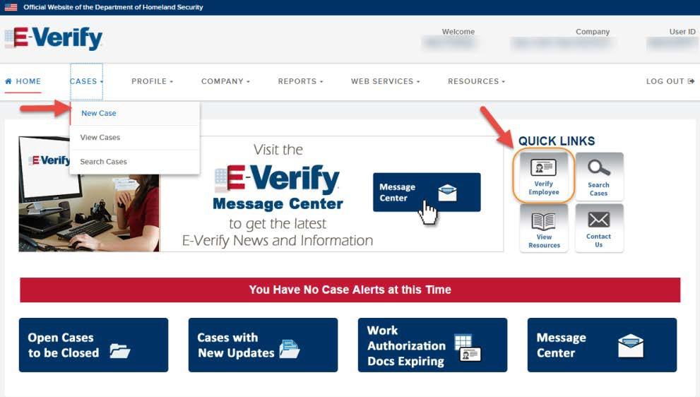 Creating an E-Verify Case Click on