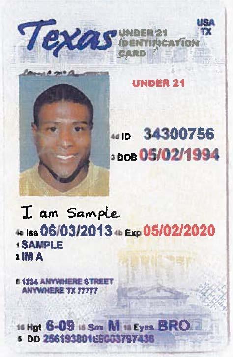 Texas Driver s License Under 21 Photograph: This ID must