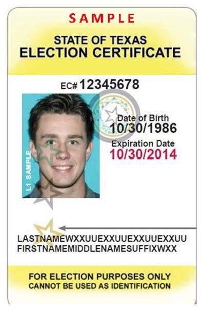 Election Identification Certificate (EIC) Photograph: This ID must contain a photograph of the voter.