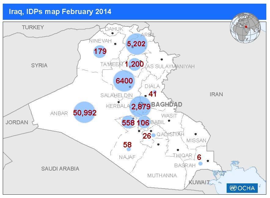 ROMENA Humanitarian Bulletin 3 Conflict in Anbar leads to widespread displacement The fighting in Anbar has led to widespread internal displacement, with 68,333 displaced families registered with