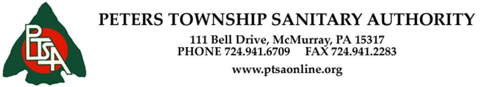 REGULAR MEETING August 8, 2018 The regularly scheduled meeting of the Peters Township Sanitary Authority was called to order at 7:00 p.m. by the Chairman, David G. Blazek.