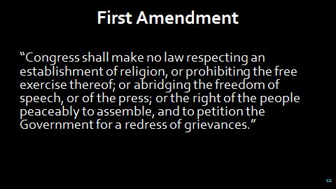 So how did the Court reach this result? 11. [Full First Amendment Text] This is what the First Amendment says but what does it mean?