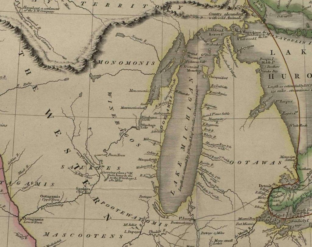 Plate 3. A New Map of Part of the United States of North America,1805, shows the Western Territory along with tribal territories of the Pootewatomis, Ootawas, Winebagos, and Monomonis.