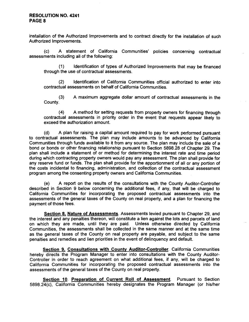 RESOLUTION NO. 4241 PAGES installation of the Authorized Improvements and to contract directly for the installation of such Authorized Improvements.