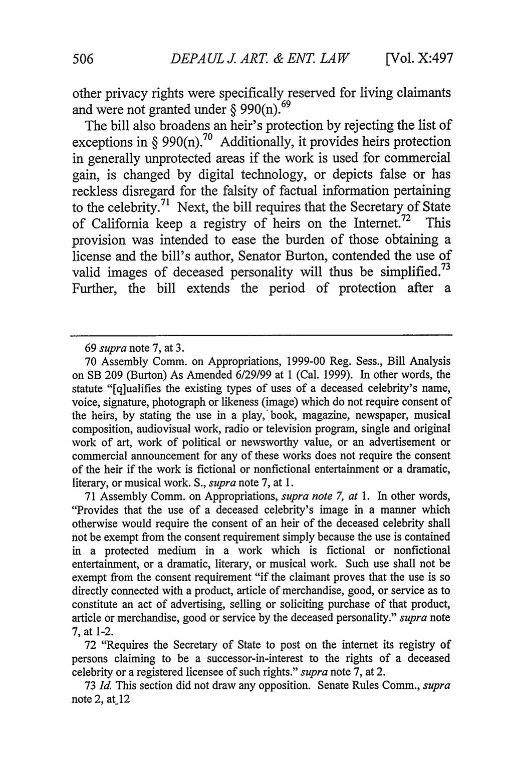 DePaul Journal of Art, Technology & Intellectual Property Law, Vol. 10, Iss. 2 [2016], Art. 11 506 DEPAUL J ART. & ENT. LAW [Vol.
