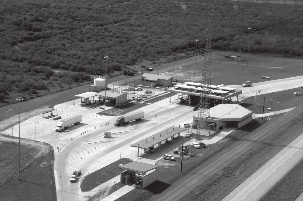 Figure 12: I-35 Checkpoint, North of Laredo, Texas Loading dock Canine facility Covered primary inspection lanes VACIS area Main checkpoint building and detention facility Commercial secondary