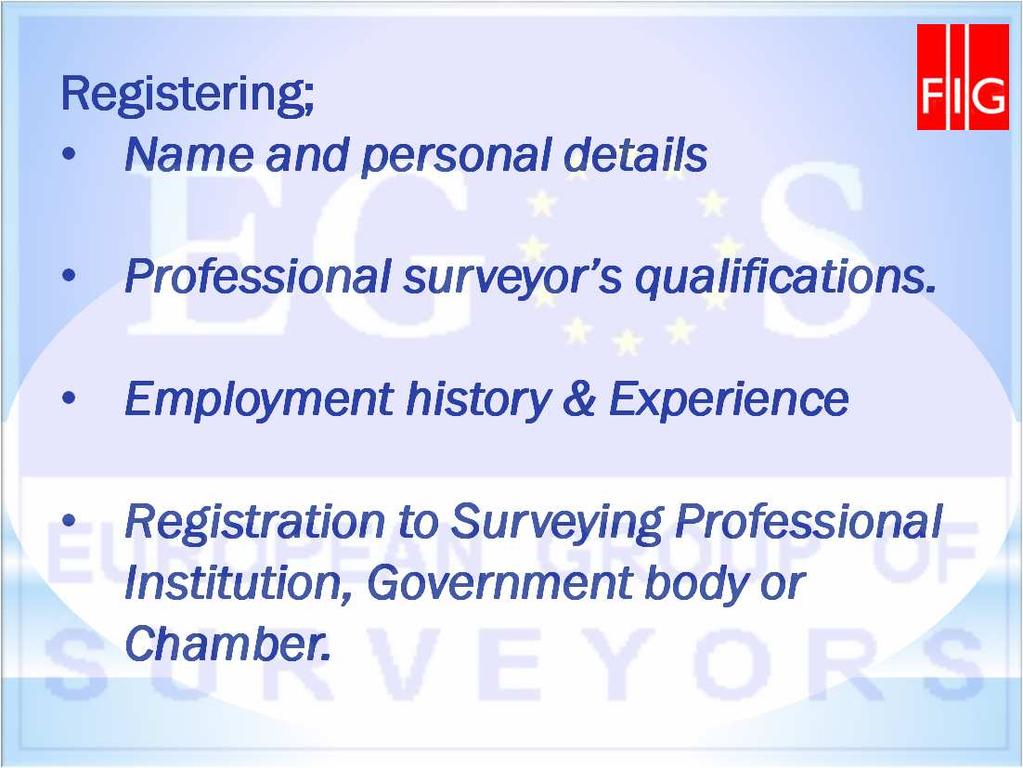 Registering; Name and personal details Professional surveyor s qualifications.