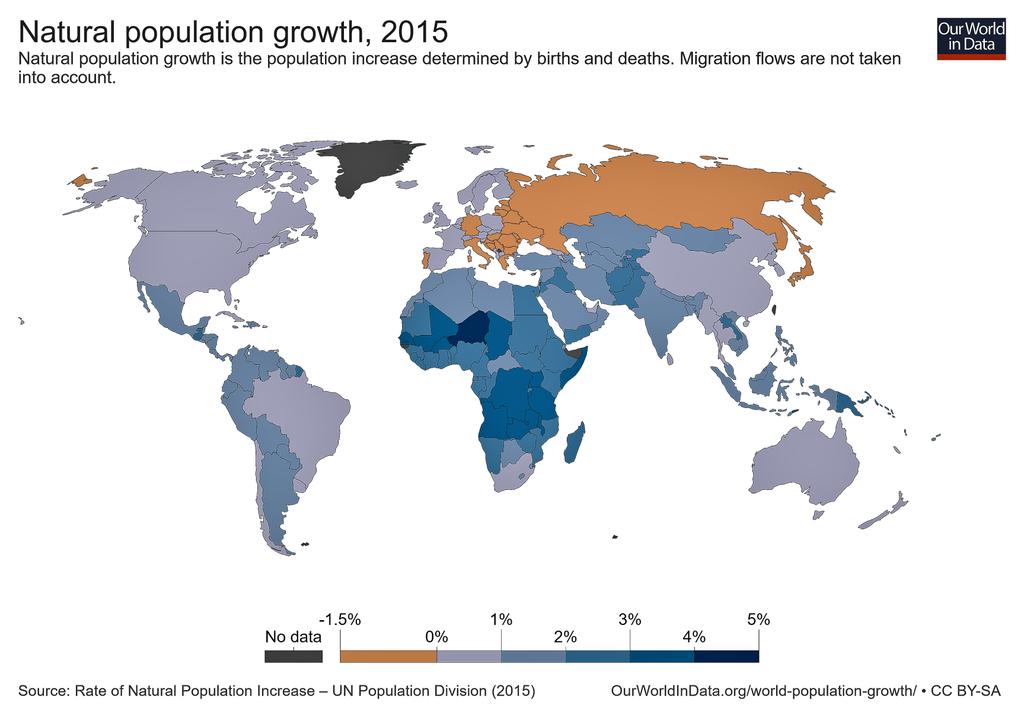 Natural Population Growth in 2015 Max Roser and Esteban Ortiz-Ospina (2018) - "World Population Growth".