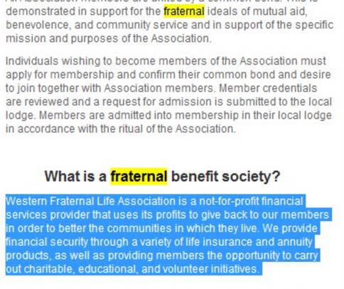 The Examining Attorney s record evidence demonstrates that fraternal benefit societies provide financial services as part of their core