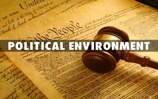 Meaning of Political Environment The political environment is the state, government and its