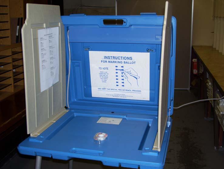 Inside the voting booth Each voting booth must have a capped ballot pen inside.
