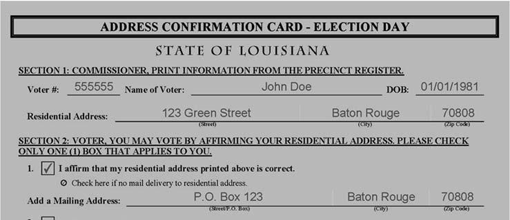 ADDRESS CONFIRMATION AT THE POLLS ***NOTE TO