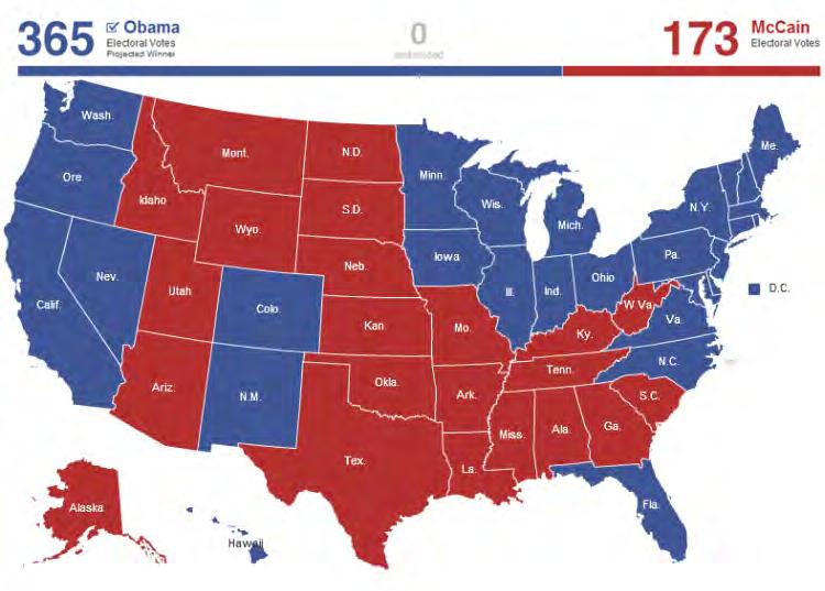 The most recent Electoral College results states are in play in presidential elections.
