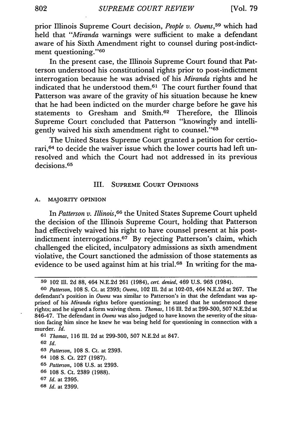 802 SUPREME COURT REVIEW [Vol. 79 prior Illinois Supreme Court decision, People v.