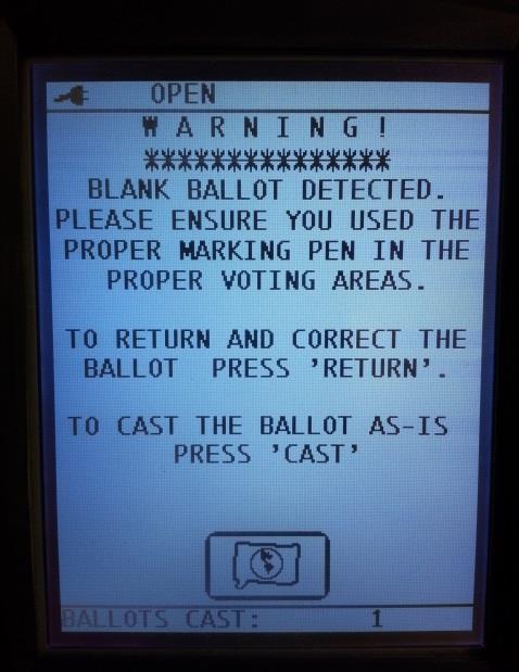 The LCD will indicate the voter s options after next page is pressed: The voter can press CAST or RETURN on the scanner.