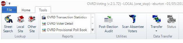 Print your Provisional Poll Book(s), OVRD Transaction Statistics & OVRD Voter Detail from the Tools tab.