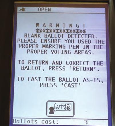 (See Spoiled or Void Ballots on the previous page) If the voter wants the ballot returned, the voter is to press the red return button (See Figure 96). 2. The voter may wish to cast the ballot.