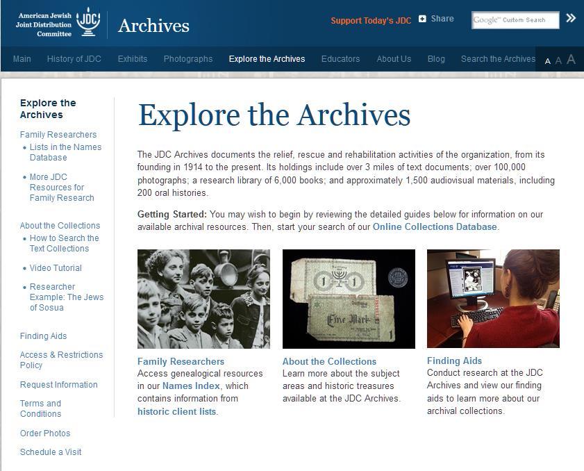 Archives Website: Explore the Archives