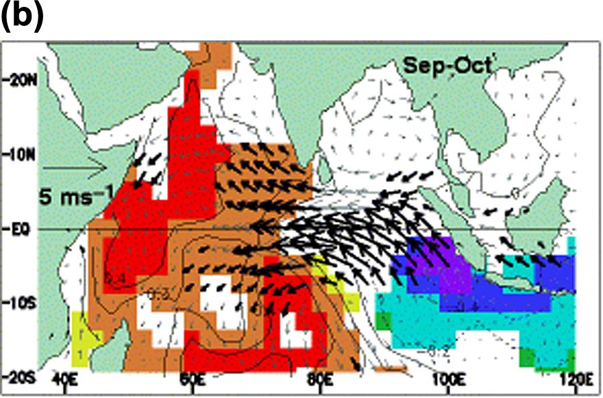 Influence of the Indian Ocean Dipole on biogeochemistry and ecology: Ø Anomalous warming over large areas in the west.
