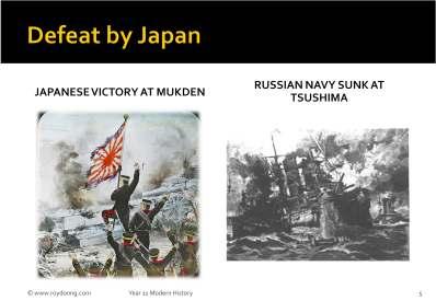 The Russo-Japanese war in 1904 was a rude shock but less of an awakening as Russia was humiliated by what it regarded as an inferior nation.
