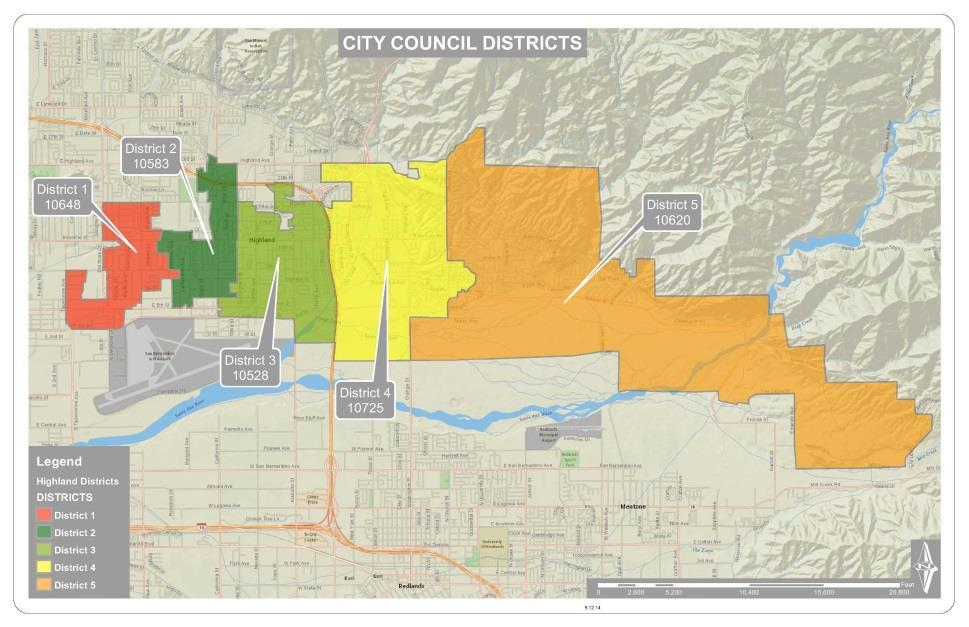 HIGHLAND VOTING DISTRICTS Dates of Election: District 2 District 4 November 2018, 4-year term November 2018, 4-year term City Council Members are elected by five districts.