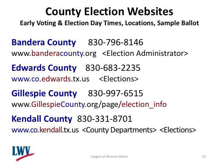 Each county has their own elections department that provides information on voter registration and upcoming