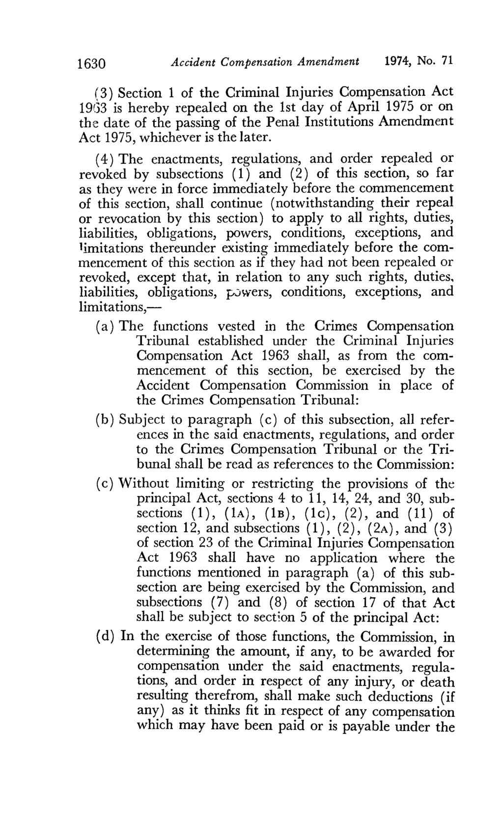 1630 Accident Compensation Amendment 1974, No.