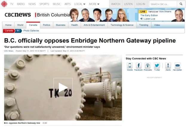 BC Liberal Premier, Christy Clark opposed to Northern Gateway Pipelines: http://www.cbc.