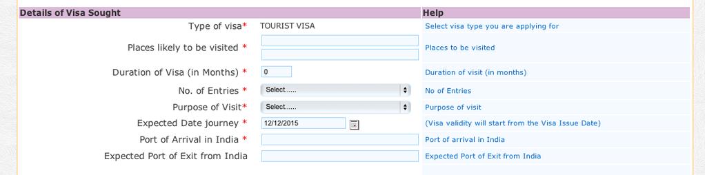 Details of Visa Sought Type of Visa: Tourism Places likely to be visited: Cities in India to be visited Duration of Visa (in months): 120 No.